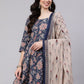 Rajwada Dusty Blue Rayon Printed Kurta Set For Women
