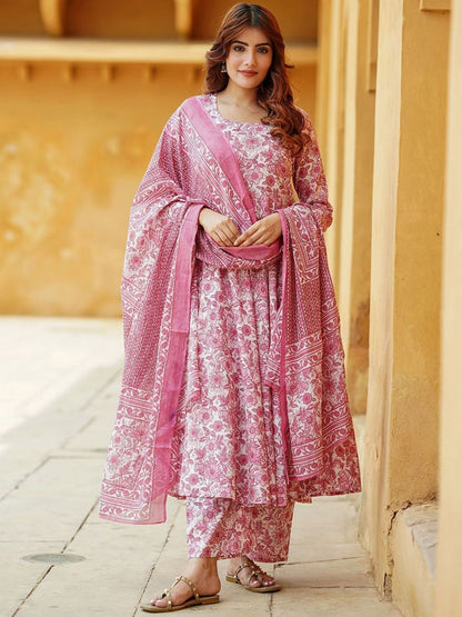Rajwada Light Pink Rayon Printed Kurta Set For Women