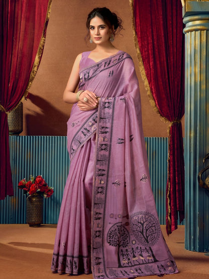 Rajwada Purple  Cotton Blend Printed Saree For Women