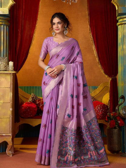 Rajwada Lavender Cotton Blend Printed Saree For Women