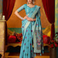 Rajwada Light Blue Silk Blend Printed Saree For Women
