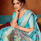 Rajwada Light Blue Silk Blend Printed Saree For Women