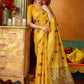 Rajwada Yellow Cotton Blend Printed Saree For Women