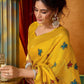 Rajwada Yellow Cotton Blend Printed Saree For Women