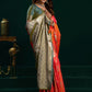 Rajwada Orange and Green Silk Blend Woven Saree For Women