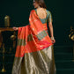 Rajwada Orange and Green Silk Blend Woven Saree For Women