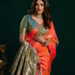 Rajwada Orange and Green Silk Blend Woven Saree For Women