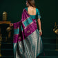 Rajwada Wine and Teal Blue Silk Blend Woven Saree For Women