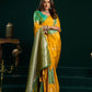 Rajwada Yellow and Light Green Silk Blend Woven Saree For Women