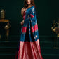 Rajwada Navy Blue and Pink Silk Blend Woven Saree For Women
