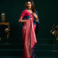 Rajwada Navy Blue and Pink Silk Blend Woven Saree For Women
