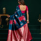 Rajwada Navy Blue and Pink Silk Blend Woven Saree For Women