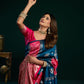 Rajwada Navy Blue and Pink Silk Blend Woven Saree For Women