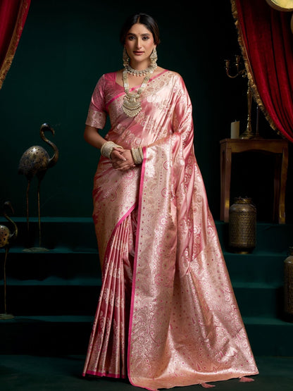 Rajwada Mauve Pink Silk Blend Woven Saree For Women