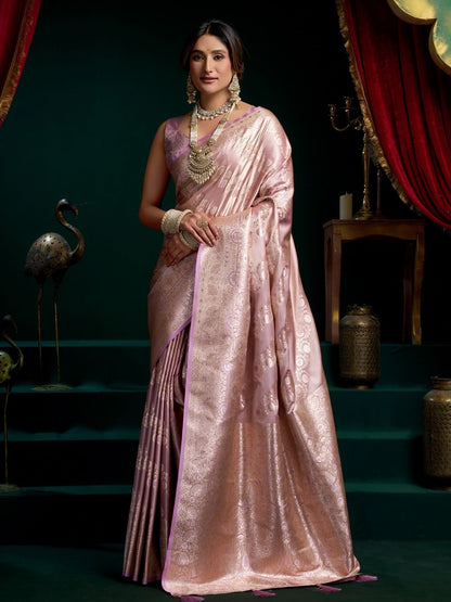 Rajwada Light Pink Silk Blend Woven Saree For Women