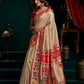 Rajwada Beige Silk Blend Woven Saree For Women