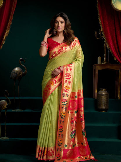 Rajwada Light Green Silk Blend Woven Saree For Women