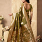 Rajwada Olive Silk Blend Woven Saree For Women