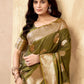 Rajwada Olive Silk Blend Woven Saree For Women
