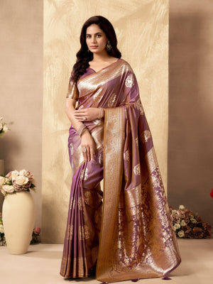 Rajwada Purple Silk Blend Woven Saree For Women