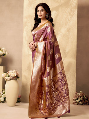 Rajwada Purple Silk Blend Woven Saree For Women