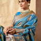 Rajwada Sky Blue Silk Blend Woven Saree For Women