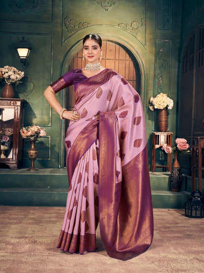 Rajwada Lavender Silk Blend Woven Saree For Women