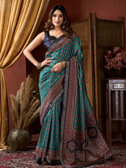 Rajwada Multicolour Silk Blend Printed Saree For Women