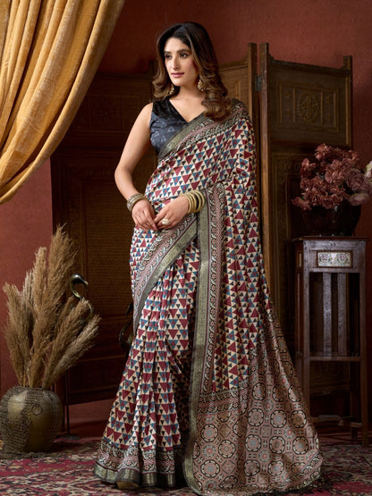 Rajwada Multicolour Silk Blend Printed Saree For Women