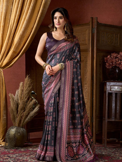 Rajwada Multicolour Silk Blend Printed Saree For Women