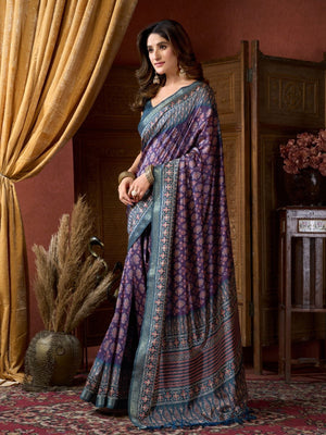 Rajwada Violet Silk Blend Printed Saree For Women