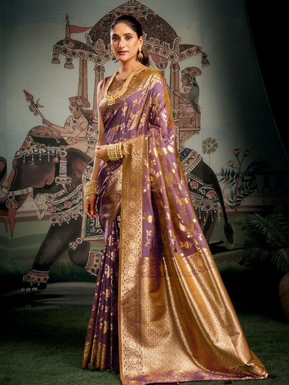 Rajwada Mauve Silk Blend Woven Saree For Women