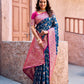 Rajwada Navy Blue Silk Blend Woven Saree For Women