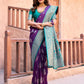 Rajwada Wine and Teal Blue Silk Blend Woven Saree For Women