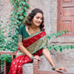 Rajwada Red and Green Silk Blend Woven Saree For Women