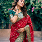 Rajwada Red and Green Silk Blend Woven Saree For Women