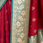 Rajwada Red and Green Silk Blend Woven Saree For Women