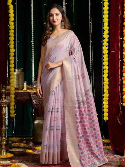 Rajwada Light Lavender Cotton Blend Woven Saree For Women