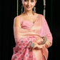 Rajwada Light Pink Cotton Blend Woven Saree For Women