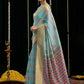 Rajwada Light Blue Cotton Blend Woven Saree For Women