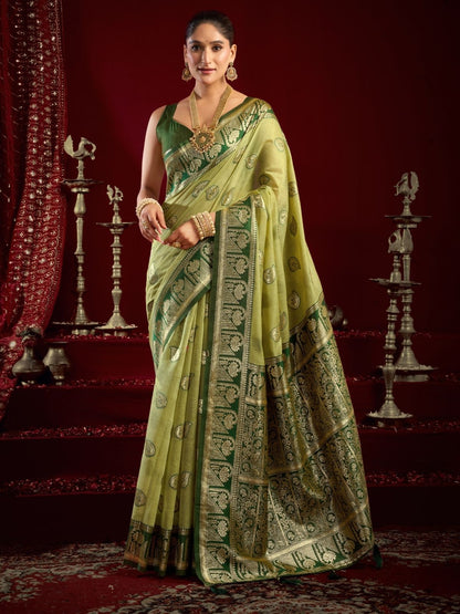 Rajwada Light Green Silk Blend Woven Saree For Women