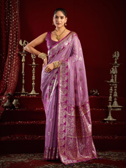 Rajwada Lavender Silk Blend Woven Saree For Women