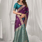 Rajwada Teal Blue and Wine Silk Blend Woven Saree For Women