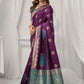 Rajwada Teal Blue and Wine Silk Blend Woven Saree For Women