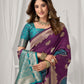 Rajwada Teal Blue and Wine Silk Blend Woven Saree For Women