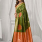 Rajwada Teal Green and Orange Silk Blend Woven Saree For Women