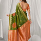 Rajwada Teal Green and Orange Silk Blend Woven Saree For Women