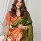 Rajwada Teal Green and Orange Silk Blend Woven Saree For Women