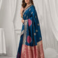 Rajwada Navy Blue and Pink Silk Blend Woven Saree For Women