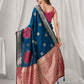 Rajwada Navy Blue and Pink Silk Blend Woven Saree For Women